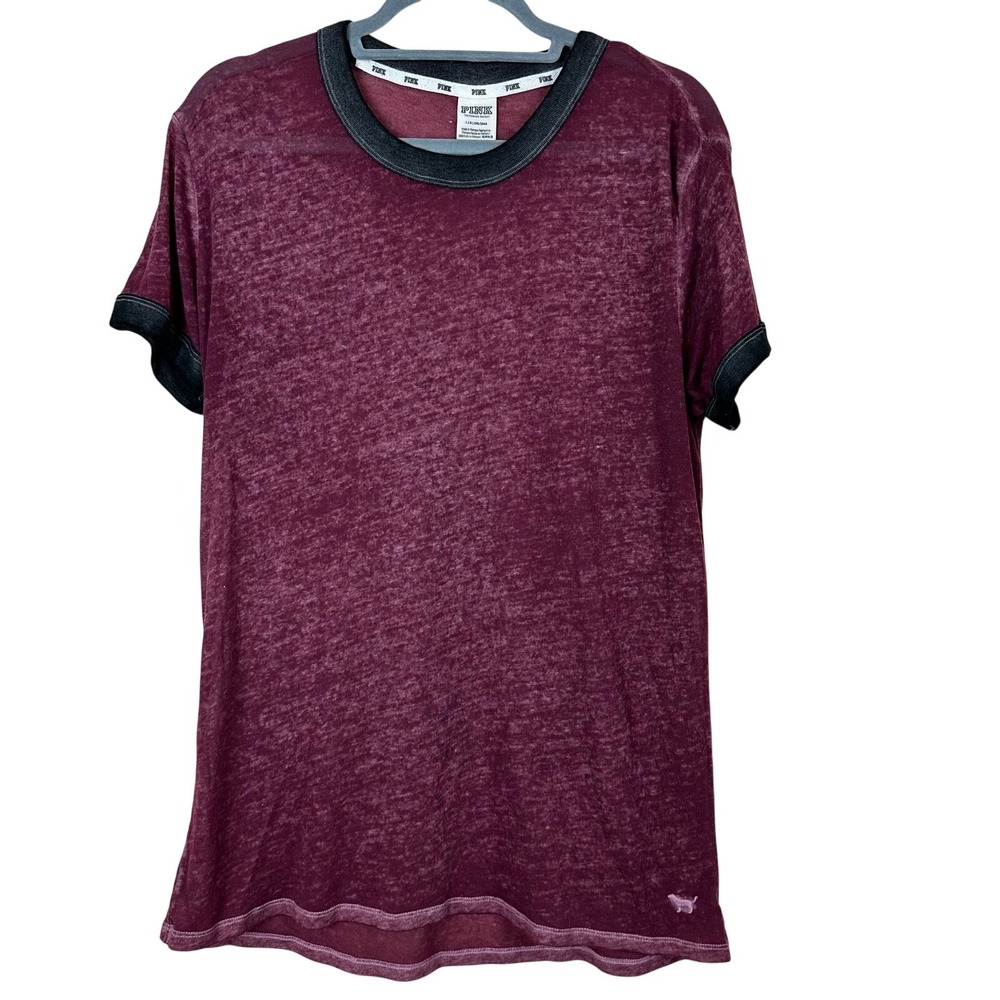 PINK Victoria's Secret Burgundy Sheer Burnout Tee Lightweight Shirt L